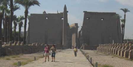 Luxor Temple as seen from the avenue of sphinxes.